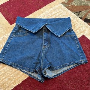 Foldover High Waist Denim Shorts